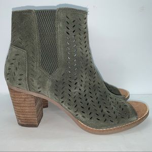 TOMS Olive Green Majorca Ankle Peep Toe Ankle Boots